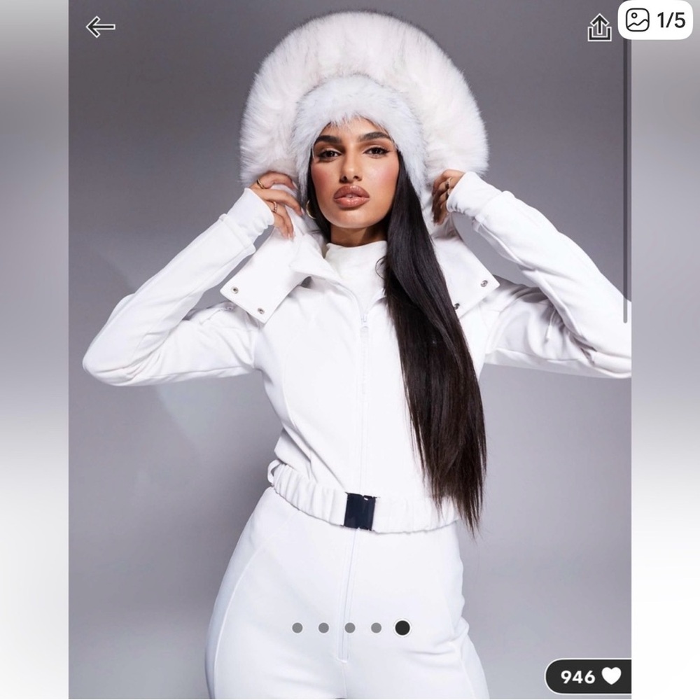 ASOS 4505 White Fur-Trimmed Ski suit